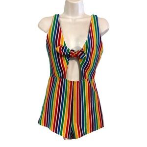 Women’s tie front cut out Colorful Striped Romper